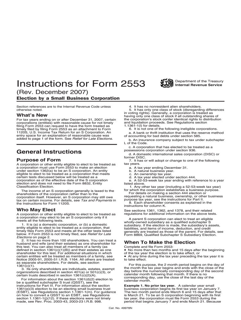 Irs form 2553 fillable 2007 Preview on Page 1.