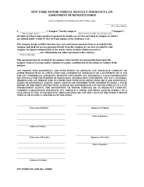 assignment of benefits form for no fault