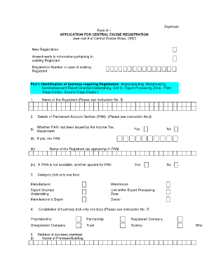 Form A-1 Central Excise Registration