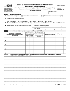 IRS Form 8082 Adjustment Request