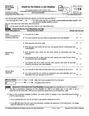 Form 1040a printable - 2013 Schedule R (Form 1040A or 1040). Credit for the Elderly or the Disabled - irs