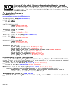CDC TB Educational Materials Order Form