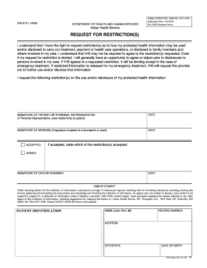 Car insurance receipt - IHS Form 912-1, Request for Restriction(s) - hhs