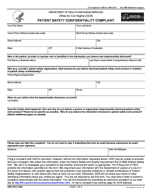 Patient safety confidentiality complaint form