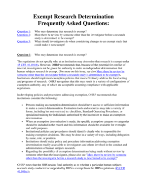 Exempt Research Determination Frequently Asked Questions: - hhs