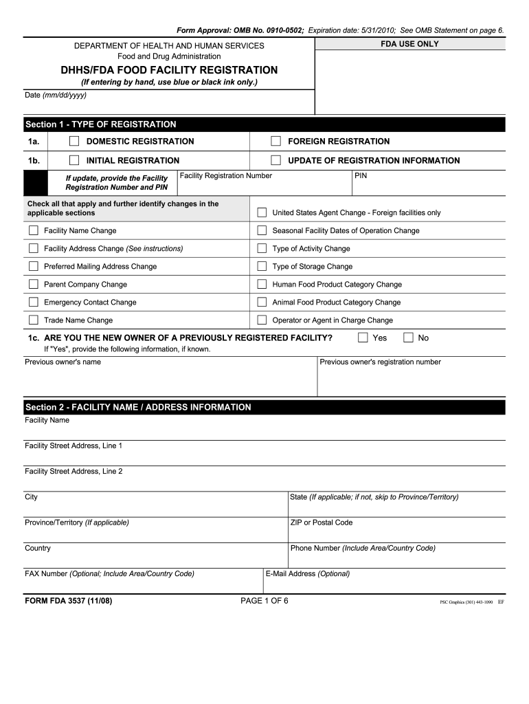 form fda 3537 2008 Preview on Page 1