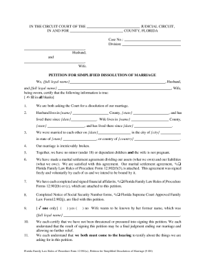 florida divorce paperwork