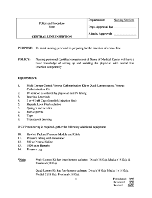 1 Policy and Procedure Form CENTRAL LINE INSERTION ...