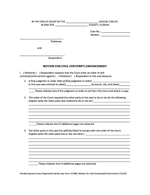 form motion contempt florida civil blank enforcement family law pdffiller court 2010 forms