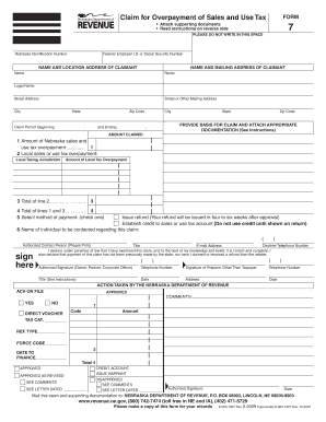 Nebraska Sales and Use Tax Overpayment Claim