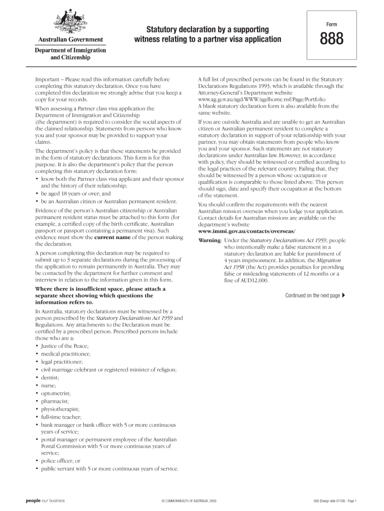 Fillable Online Immi Gov Form 888 Question 3 2009 Fax Email Print PdfFiller