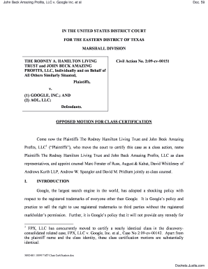 John Beck Amazing Profits, LLC v. Google Inc. et al - Opposed Motion for Class Certification