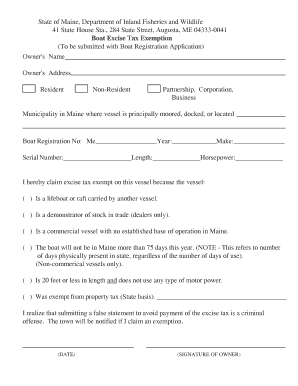 Maine Boat Excise Tax Exemption Form