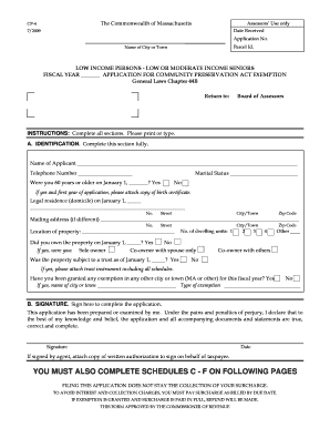 Massachusetts Community Preservation Act Exemption Application