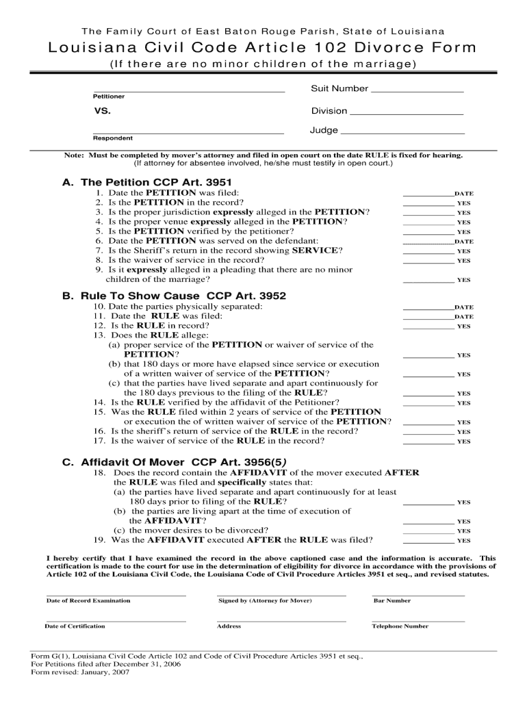 form for a rule for 102 louisiana divorce Preview on Page 1