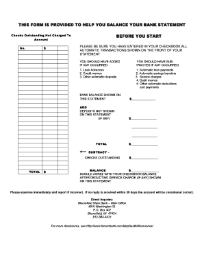 Reconciliation bank statement fillable form