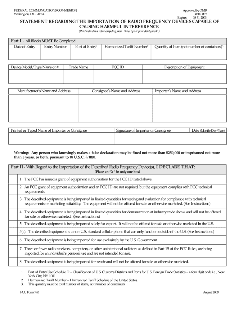 fcc 740 fillable form fedex 2000 Preview on Page 1