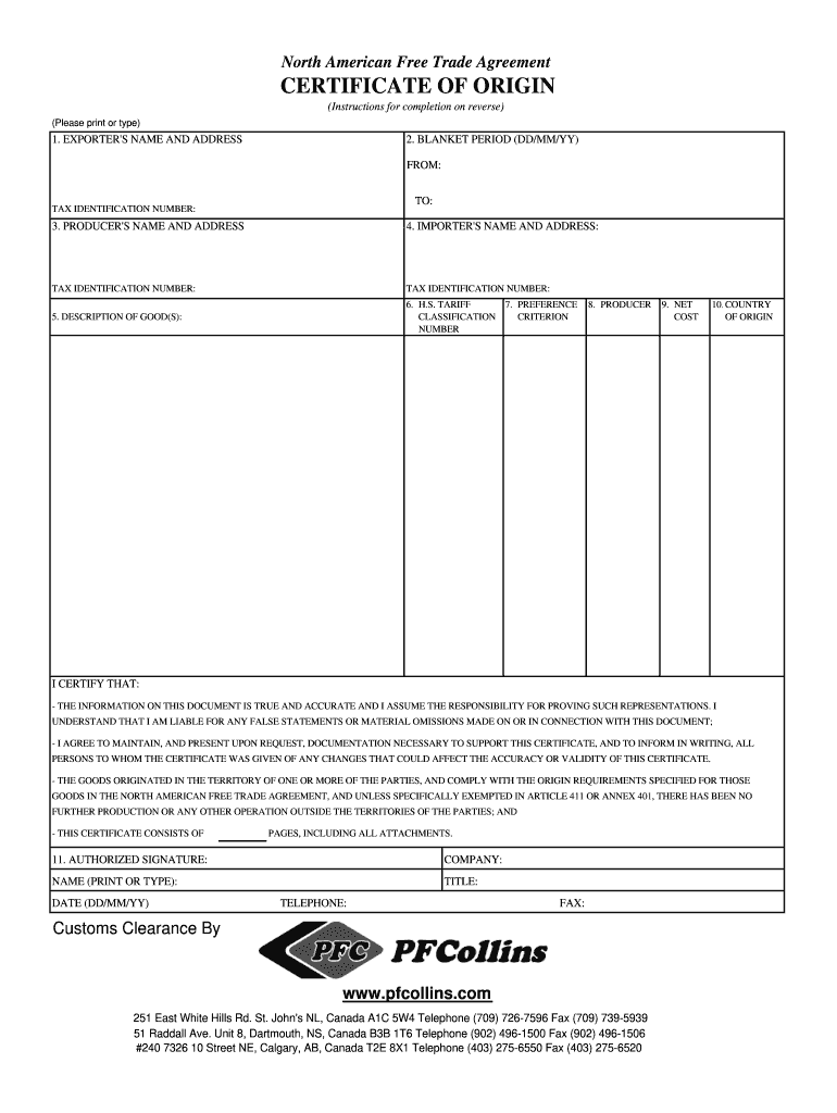Nafta Certificate Template