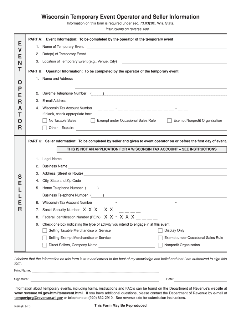 wisconsin department of revenue form 240 2011 Preview on Page 1