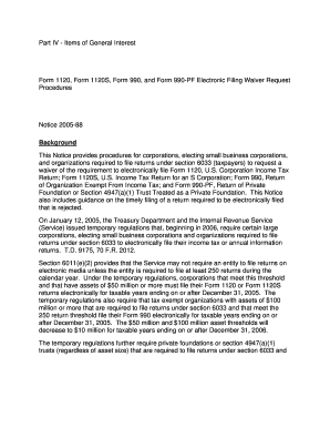 IRS Form 1120 e-File Waiver Request