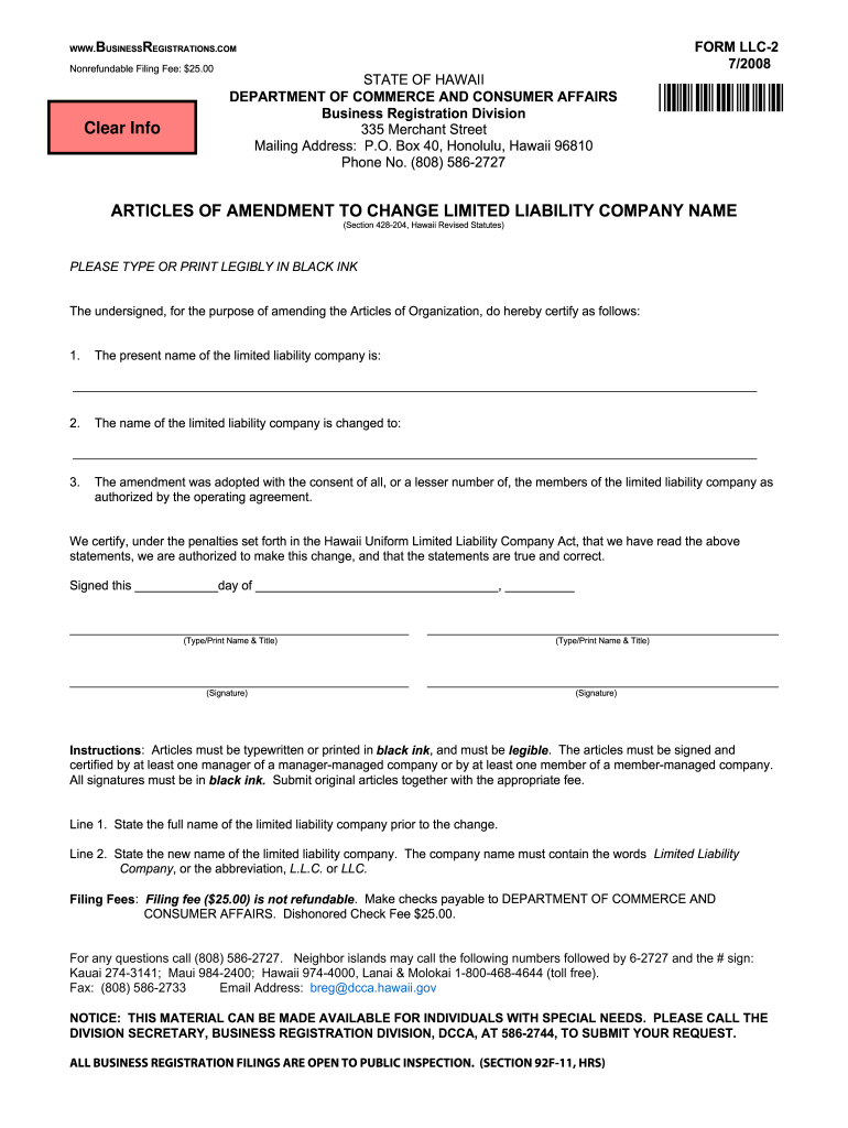 Form LLC - 2 - State of Hawaii - hawaii Preview on Page 1