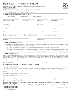 Building Service 32BJ Supplemental Retirement Savings Plan Deferral Form