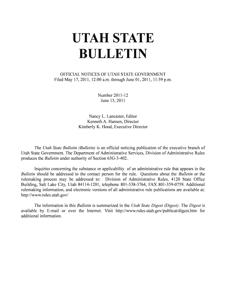 Utah State Bulletin, June 15, 2011 , Vol 2011 , No 12 - rules utah Preview on Page 1