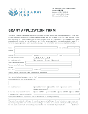 GRANT APPLICATION FORM - The Sheila Kay Fund - sheilakayfund