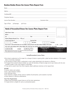 Bronze Star License Plates Request Form