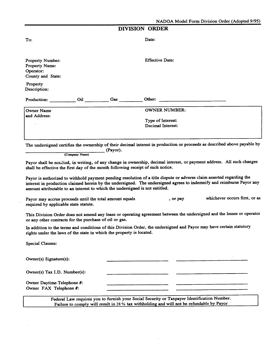 Oil and gas transfer order form