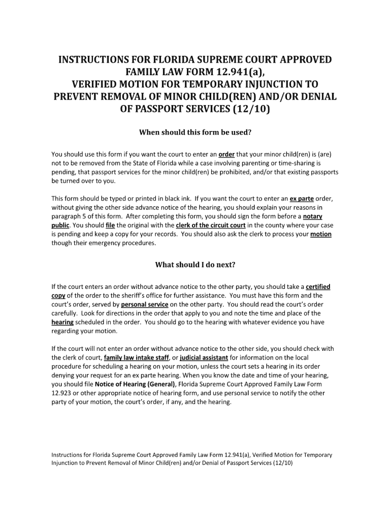 florida family law form 12941 a 2010 Preview on Page 1