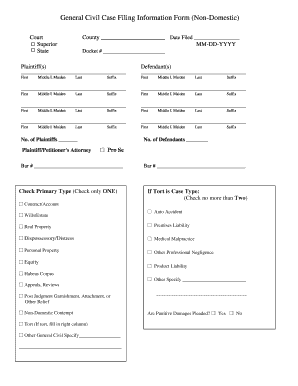 General Civil Case Filing Information Form