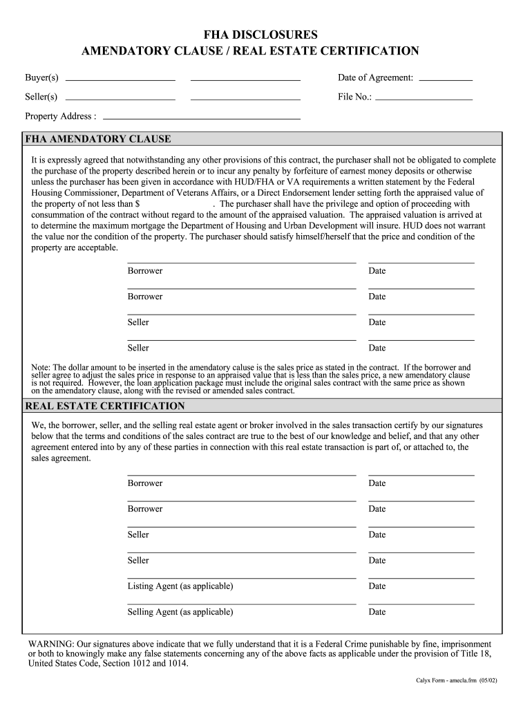 Fha amendatory clause form pdf