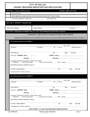 City of Dallas Vacant Building Registration Application
