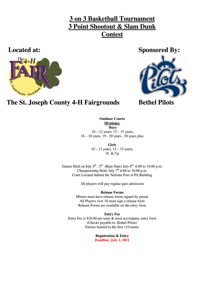  3 On 3 Basketball Tournament Registration Form Template Fill Online 