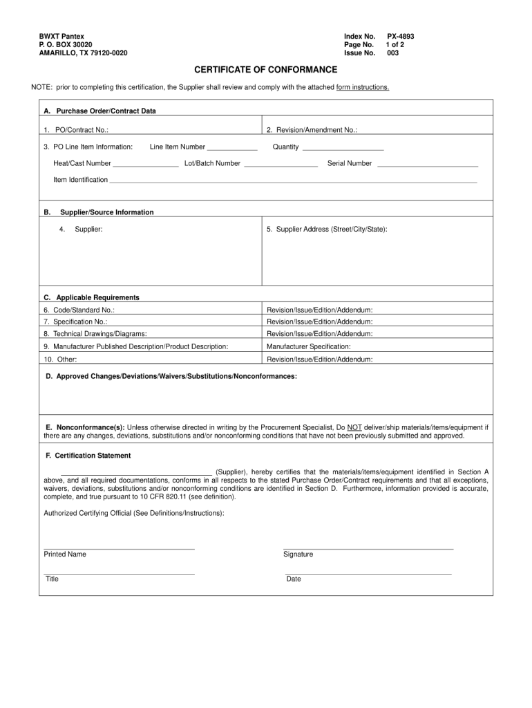 Letter Of Conformity Template PDF Template