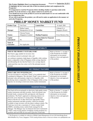 PHILLIP MONEY MARKET FUND PROD U C T HIGHLIGHTS SHEET