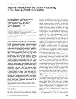 4633 4644, 1999 Impaired retinal function and vitamin A availability in mice lacking retinol-binding protein Loredana Quadro1,2, William S - ncbi nlm nih