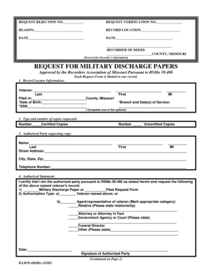 Missouri Military Discharge Papers Request Form