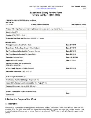 Experiment Safety Review Form Review Number: NC -01-2010 I ... - bnl