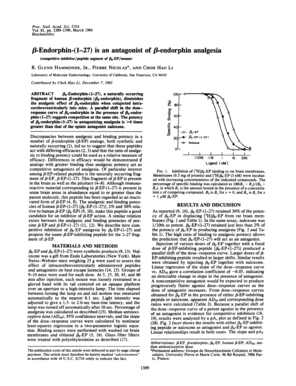 /3-Endorphin-(1-27) is an antagonist of 13-endorphin analgesia - pnas