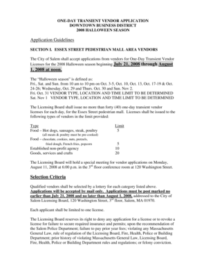 One-day transient vendor application - Halloween 2008, Salem - ICMA