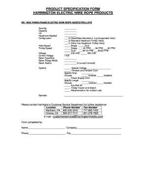 PRODUCT SPECIFICATION FORM HARRINGTON ELECTRIC ...