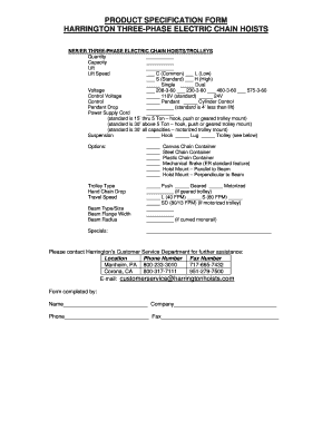 PRODUCT SPECIFICATION FORM HARRINGTON THREE-PHASE ...