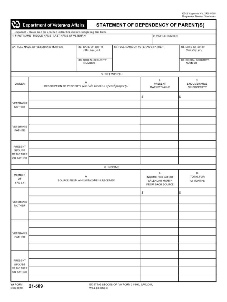 Va Form 21p 509 Fillable Fill Online Printable Fillable Blank