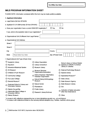 PROGRAM INFORMATION SHEET PAGE ONE - imls