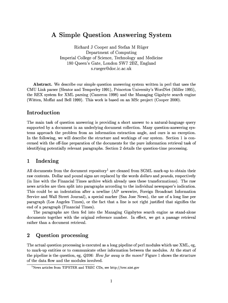 A Simple Question Answering System Richard J - TREC - NIST - trec nist Preview on Page 1