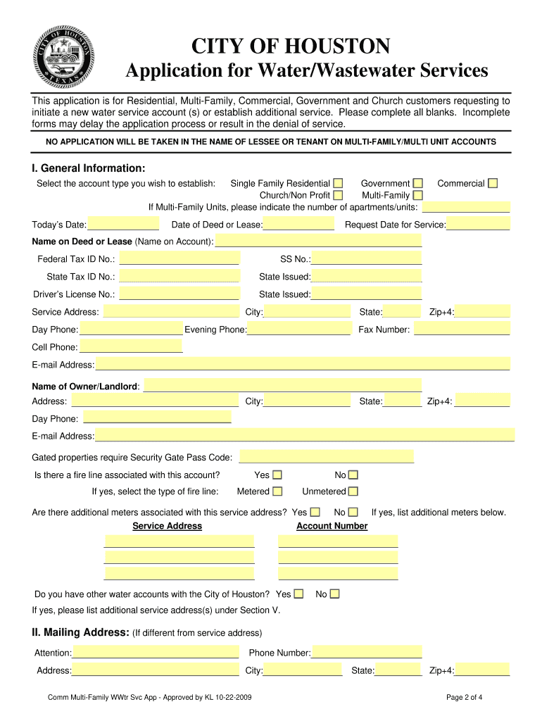 wastewater services application Preview on Page 1.