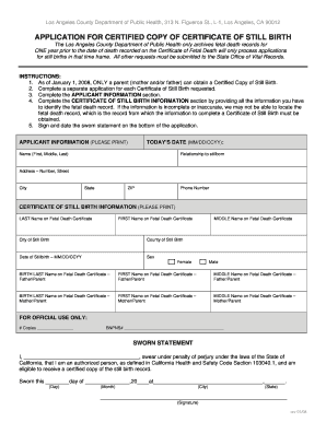 California Still Birth Certificate Application