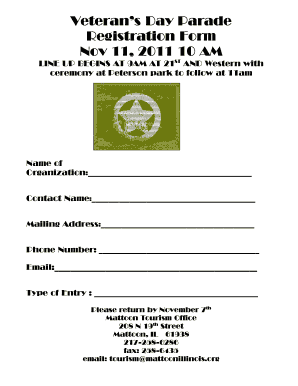 Veteran's Day Parade Registration Form Nov 11, 2011 10 AM - mattoon illinois